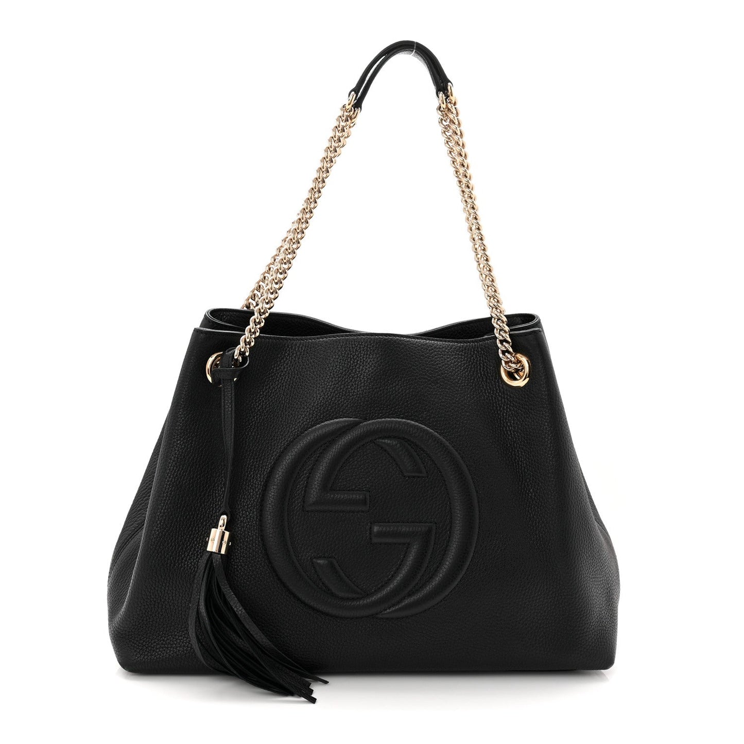 Pebbled Calfskin Medium Soho Chain Shoulder Bag Black