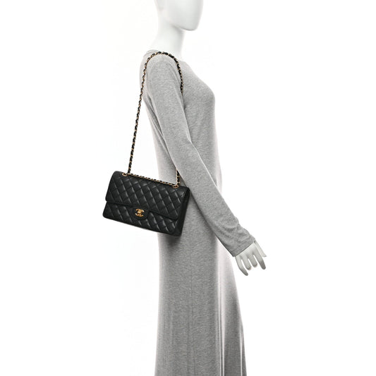 Caviar Quilted Medium Double Flap Black