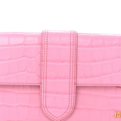 Calfskin Crocodile Embossed Le Bambino Long Pink