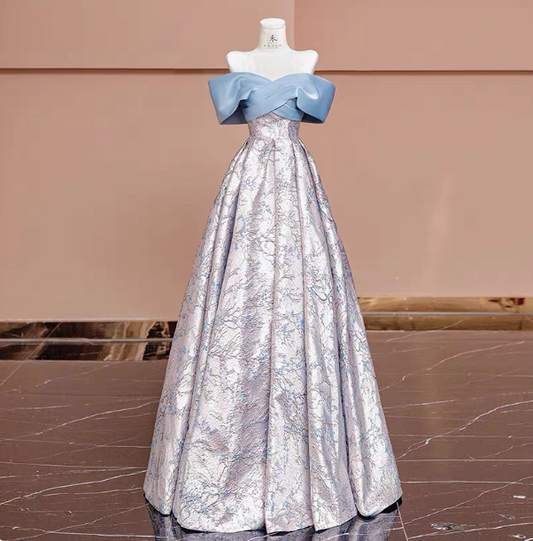 Elegant Jacquard Satin Off-the-shoulder Long Prom Dress Evening Dress P4607