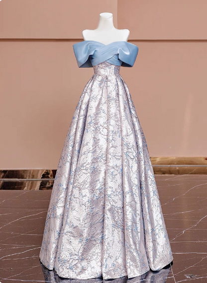 Elegant Jacquard Satin Off-the-shoulder Long Prom Dress Evening Dress P4607