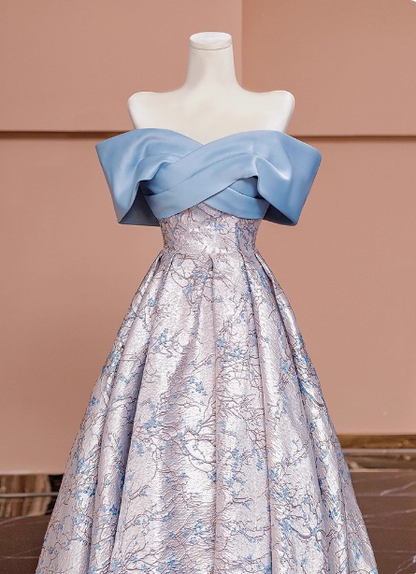 Elegant Jacquard Satin Off-the-shoulder Long Prom Dress Evening Dress P4607