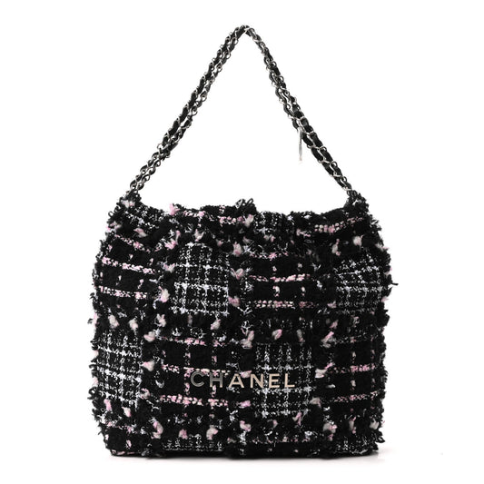Tweed Patchwork Quilted Small Chanel 22 Black Pink White