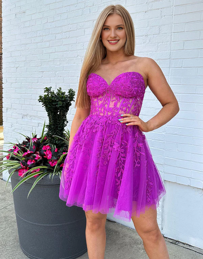 omberprom A-line Evening Dress Appliques Corset Homecoming Dress