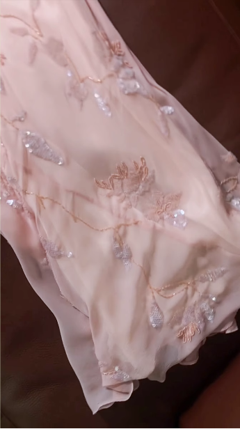 Elegant Pink Mermaid Draped Collar Leaf Sequin Beaded Chiffon Long Prom Dress Evening Dress P4610