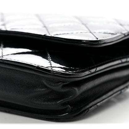 Distressed Patent Calfskin Quilted Reissue Wallet On Chain WOC Black