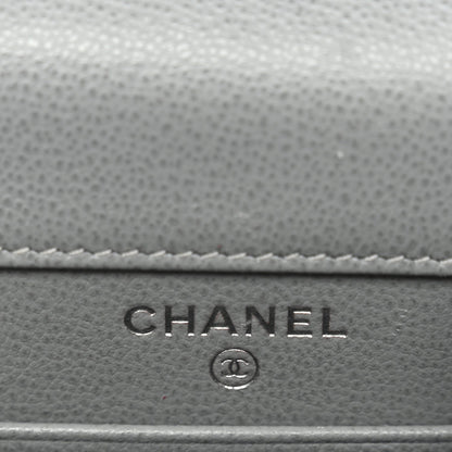 Grained Calfskin Quilted CC Box Clutch With Chain Grey