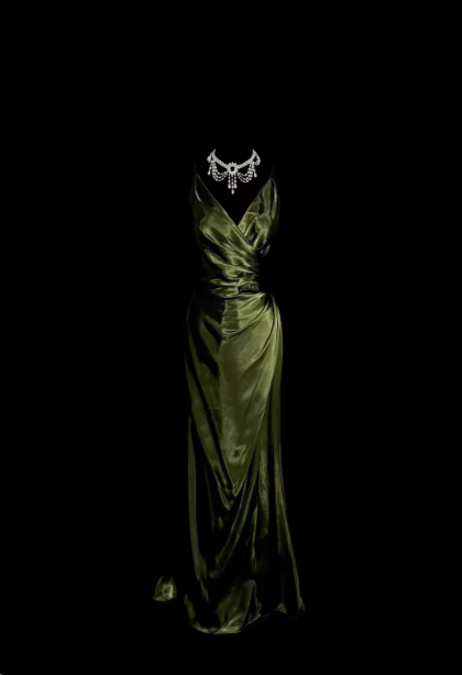 Vintage Emerald Green V-neck Ruffled Satin Long Prom Dress Evening Dress P4612