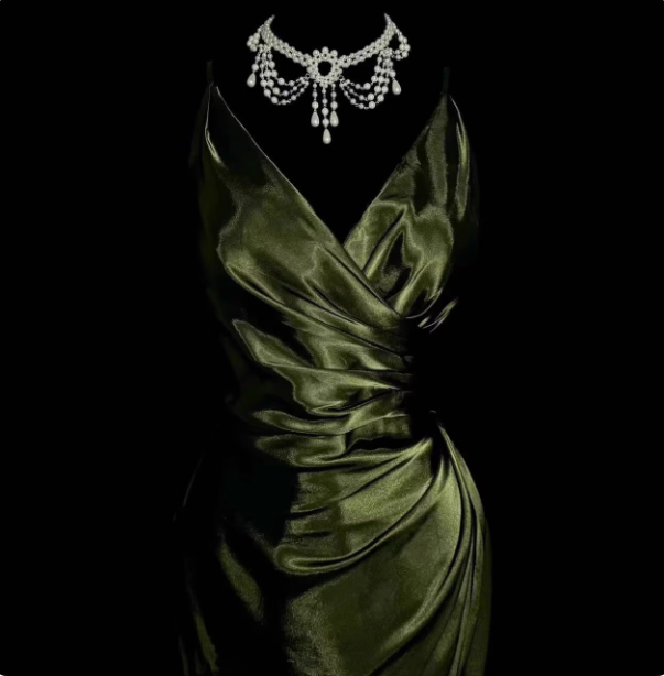 Vintage Emerald Green V-neck Ruffled Satin Long Prom Dress Evening Dress P4612
