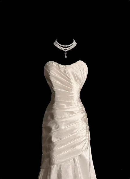 Classic Ivory Strapless Ruffled Satin Mermaid Long Prom Dress Evening Dress P4613