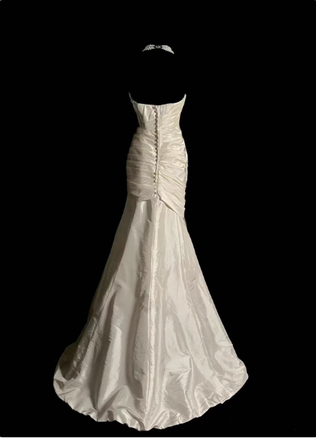 Classic Ivory Strapless Ruffled Satin Mermaid Long Prom Dress Evening Dress P4613