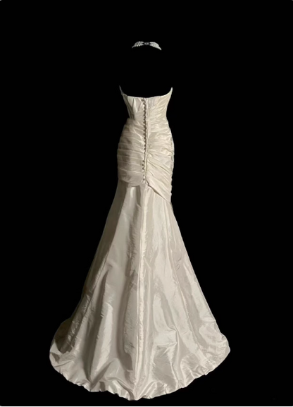 Classic Ivory Strapless Ruffled Satin Mermaid Long Prom Dress Evening Dress P4613