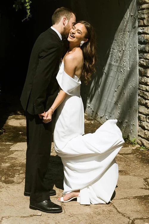 omberprom Elegant Mermaid Off-the-Shoulder Chiffon Long Wedding Dress