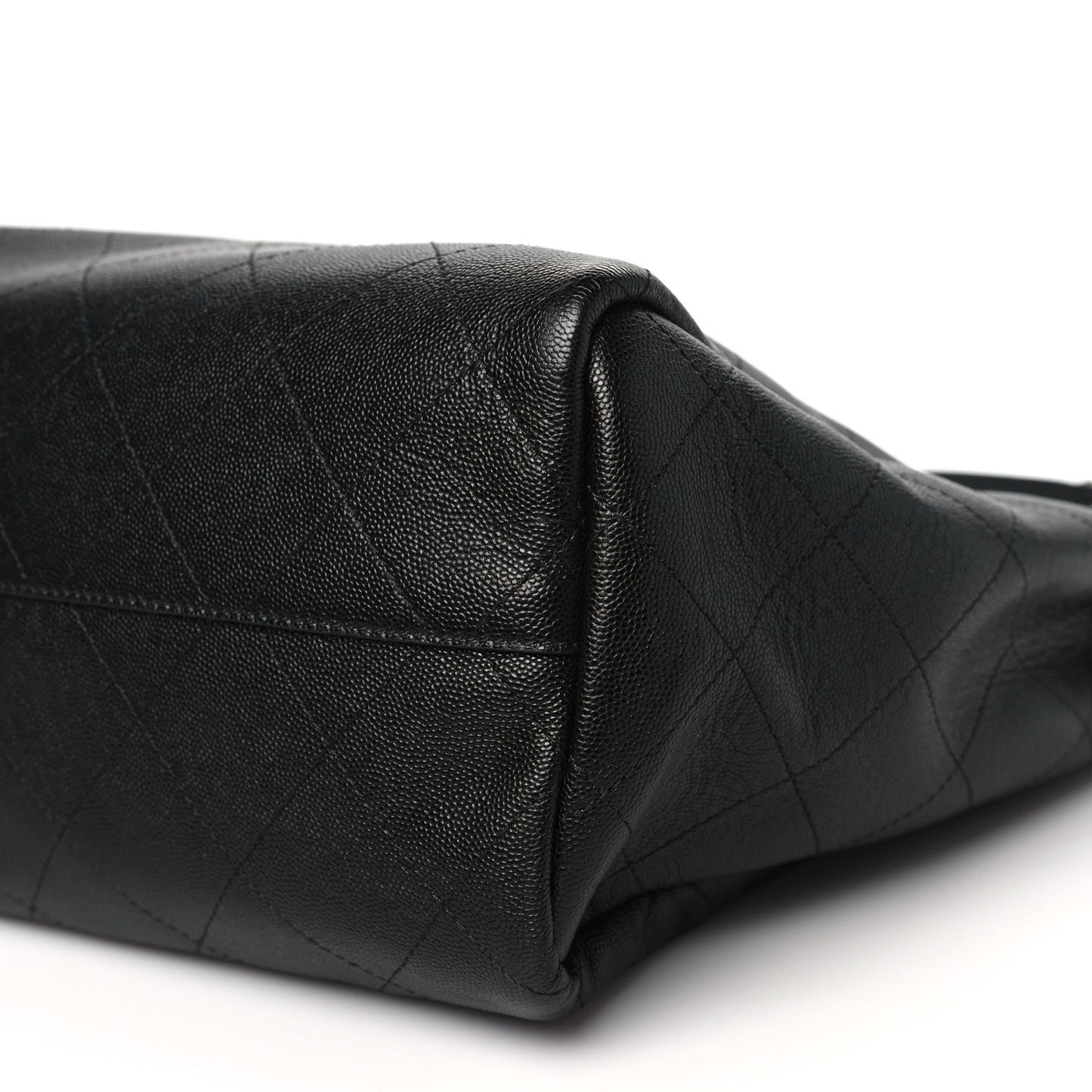 Caviar Stitched Large Lady Coco Shopping Tote Black