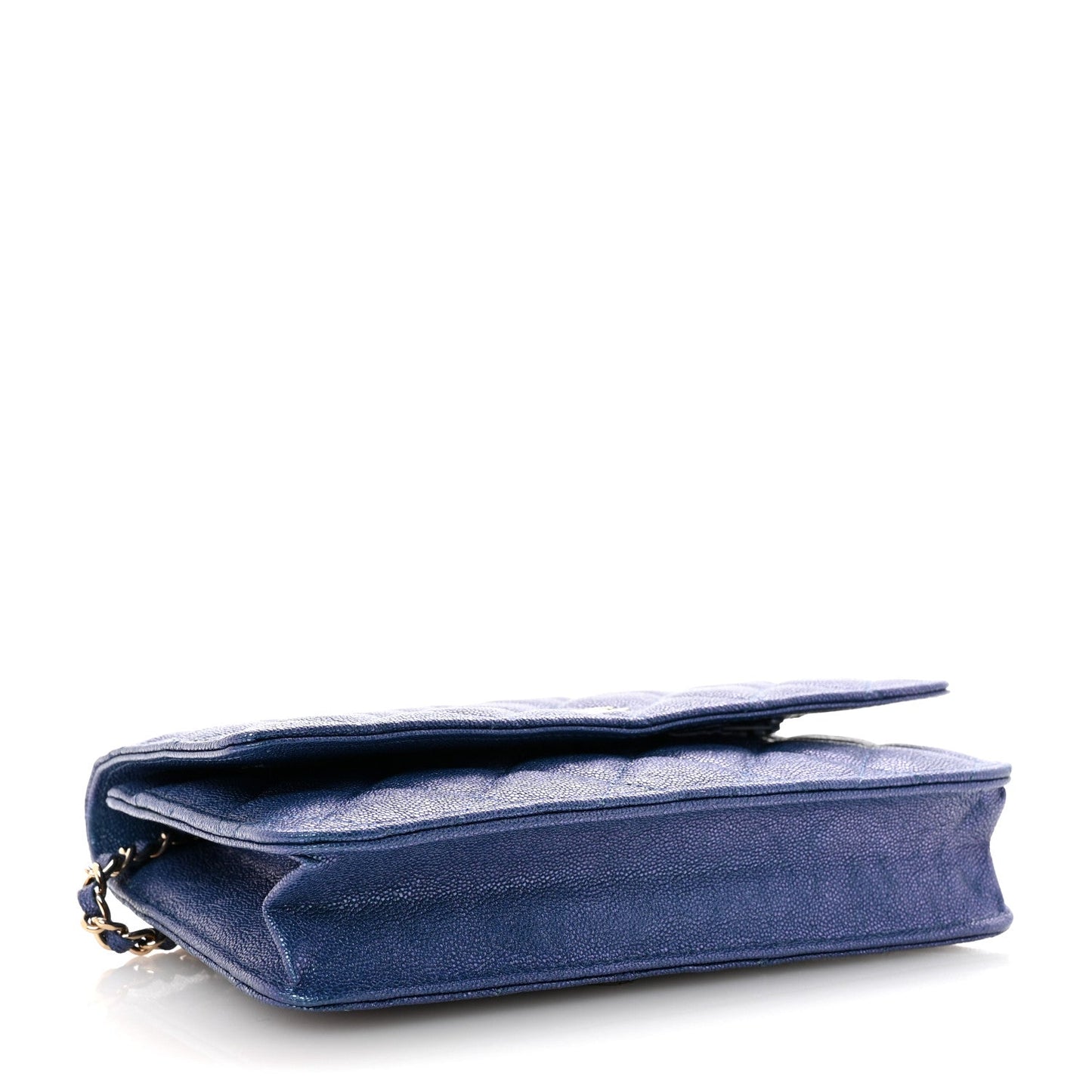 Iridescent Caviar Quilted Wallet on Chain WOC Dark Blue