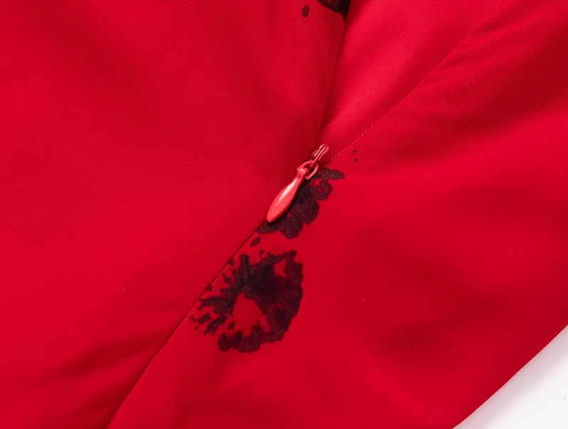 2025 Summer New Red Sexy V-neck Wood Ear Edge Floral Sleeveless Holiday Dress R0905