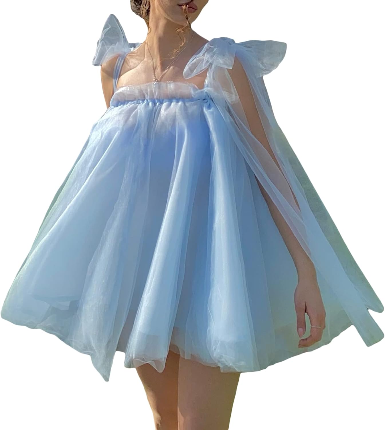 Baby Blue Tie Up Organza A-Line Homecoming Dresses