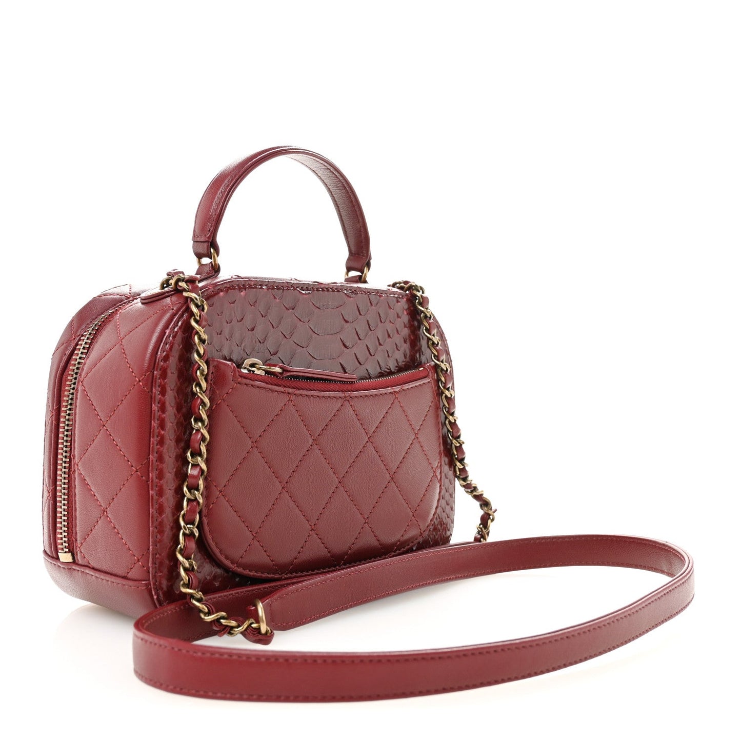 Snakeskin Calfskin Quilted Small Coco Curve Vanity Burgundy