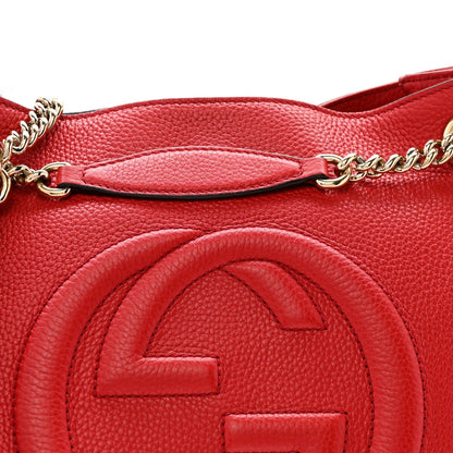 Pebbled Calfskin Medium Soho Chain Shoulder Bag Tabasco Red