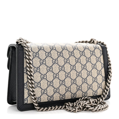 GG Supreme Monogram Textured Dollar Calfskin Small Rectangular Dionysus Shoulder Bag Beige Blue