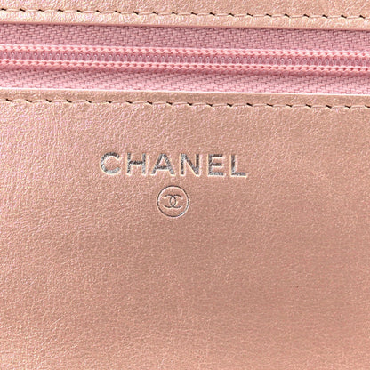 Iridescent Calfskin Quilted Wallet On Chain WOC Pink