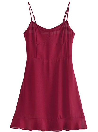 2025 summer new sexy petite wine red holiday short suspender dress R0916