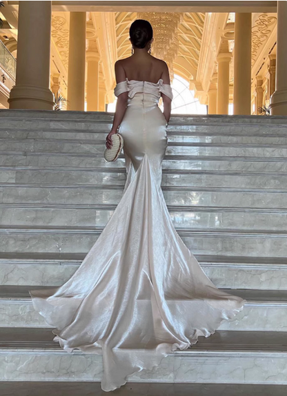 Elegant Mint Green Mermaid Strapless Rhinestone Hotfix Slit Satin Long Prom Dress Evening Dress P4630