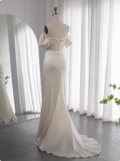 Elegant Mint Green Mermaid Strapless Rhinestone Hotfix Slit Satin Long Prom Dress Evening Dress P4630