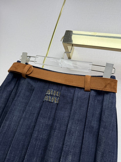 Miumiu 2026 Retro Denim Pleated Skirt Blue Cotton 351555