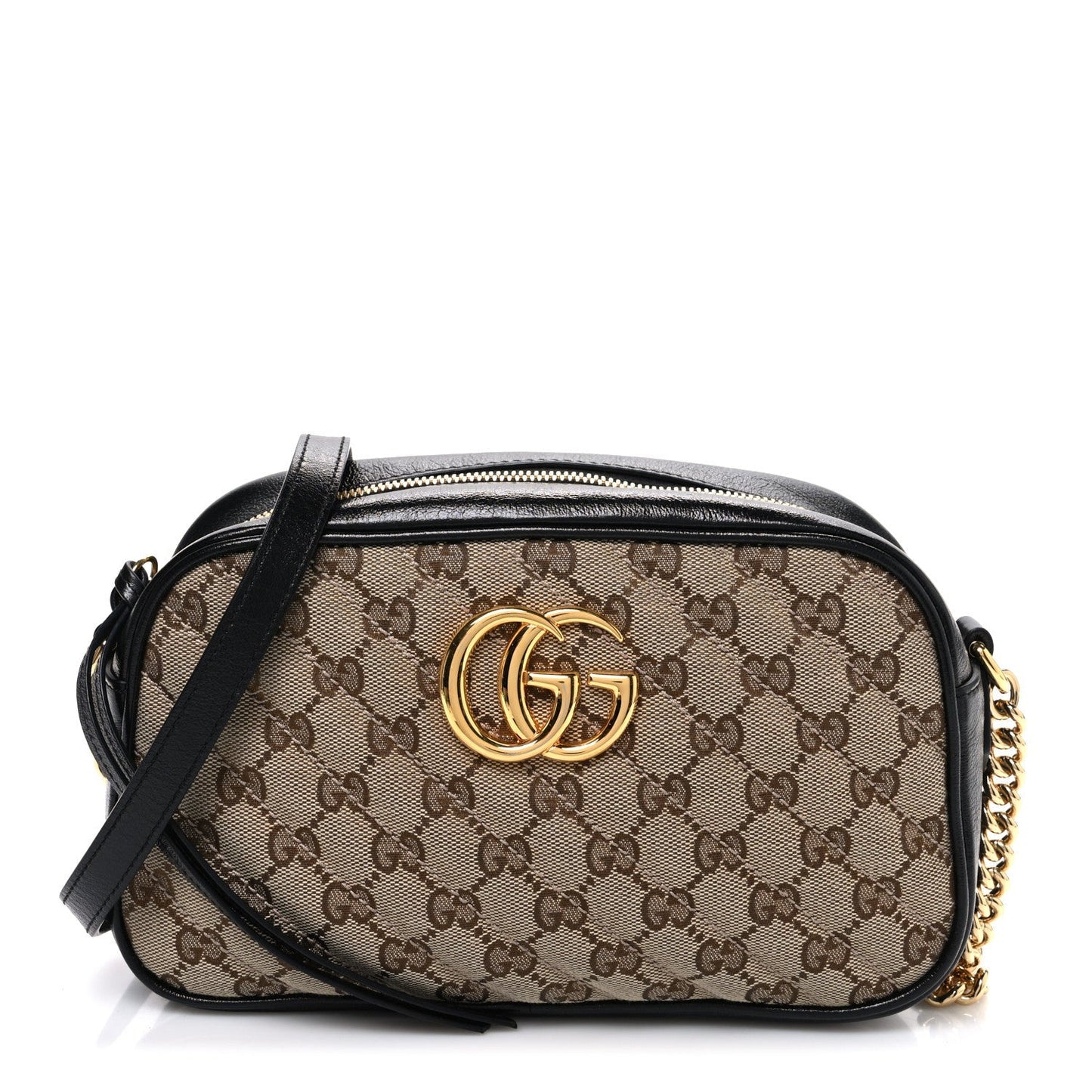 Monogram Matelasse Diagonal Small GG Marmont Chain Shoulder Bag Beige Black
