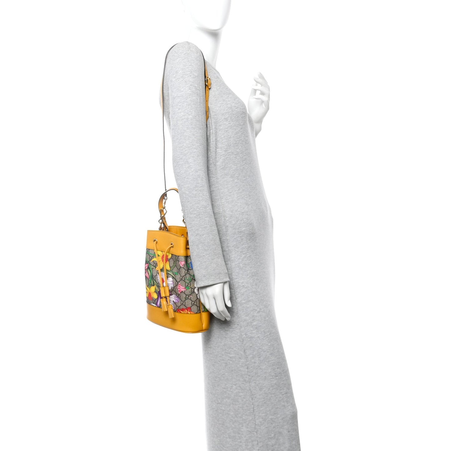 GG Supreme Monogram Flora Small Ophidia Bucket Bag Beige Multicolor Crop