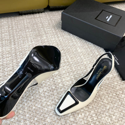 SL TRIANGLE HEELED SLINGBACKS WHITE CALFSKIN