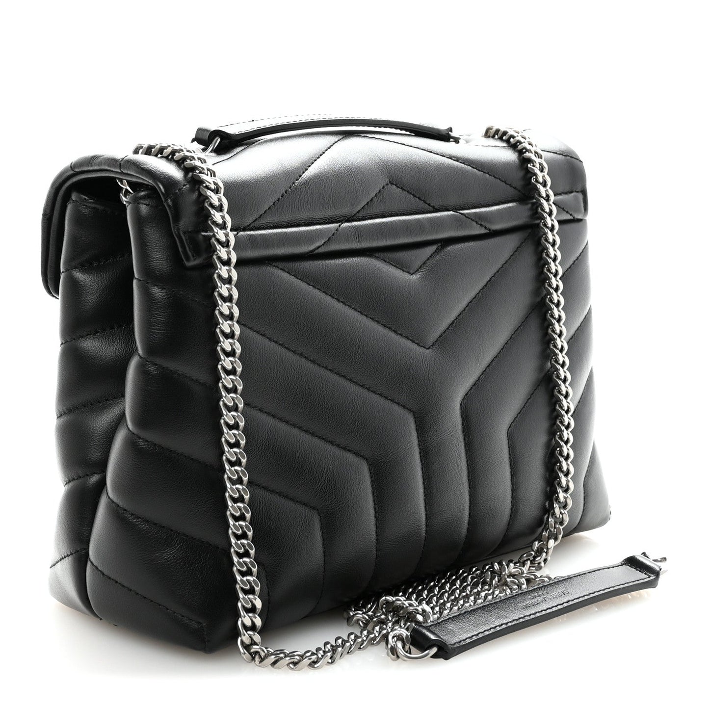 Calfskin Y Quilted Monogram Small Loulou Chain Satchel Black