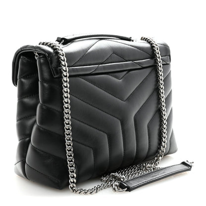 Calfskin Y Quilted Monogram Small Loulou Chain Satchel Black