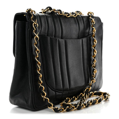 Caviar Vertical Quilted Small Single Flap Black