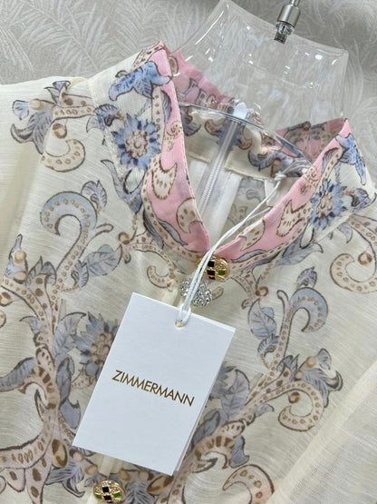 ZIMMERMANN LONG DRESS WITH A STAND COLLAR 275112