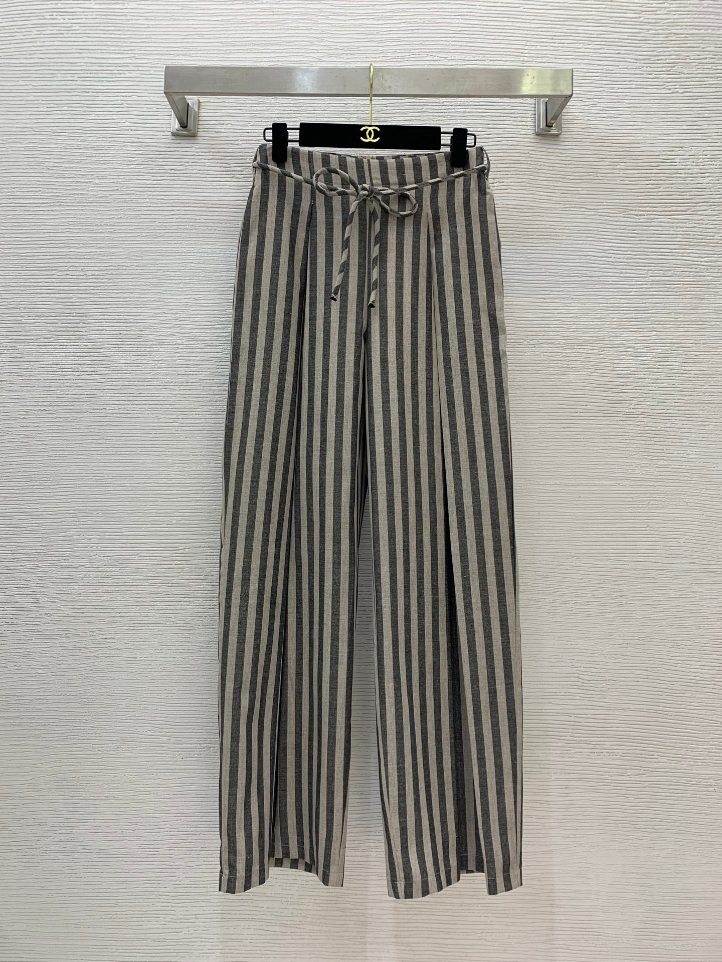 YSL Striped Two-piece Suit Beige mix Grey Linen