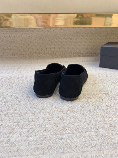 LOAFERS WITH GOLD HARDWARE IN BLACK SUEDE