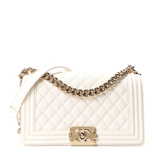 Caviar Quilted Medium Boy Flap White
