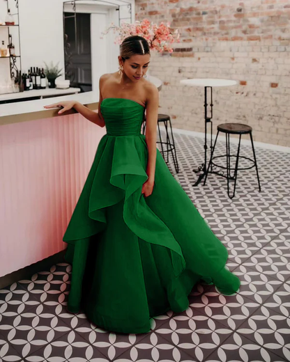 omberprom Elegant A Line Strapless Sleeveless Long Prom Dress Charming Evening Party Dress