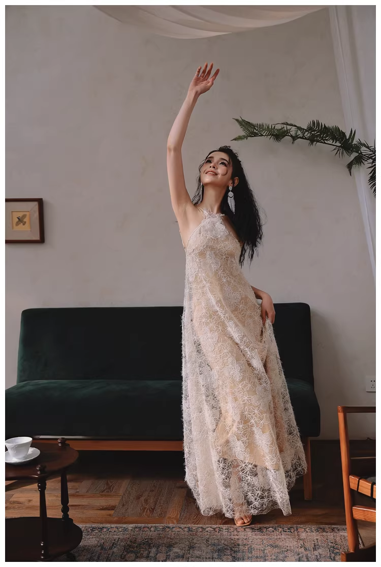 Elegant Sleeveless Lace Backless Long Birthday Party Dress Evening Gown