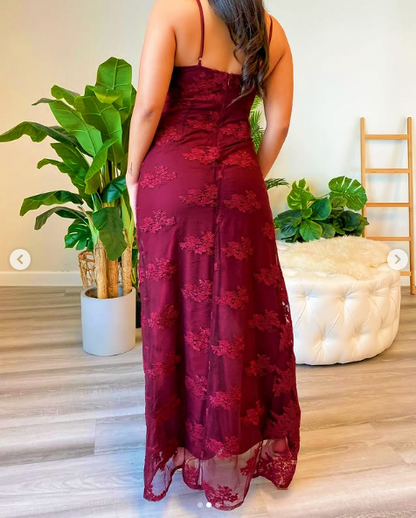 Burgundy Long Mermaid Prom Dresses Leg Split Formal Evening Dress P1078