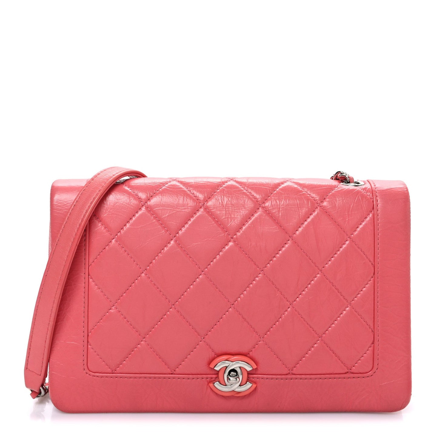 Crumpled Calfskin Quilted Bi Vintage Small Single Flap Pink