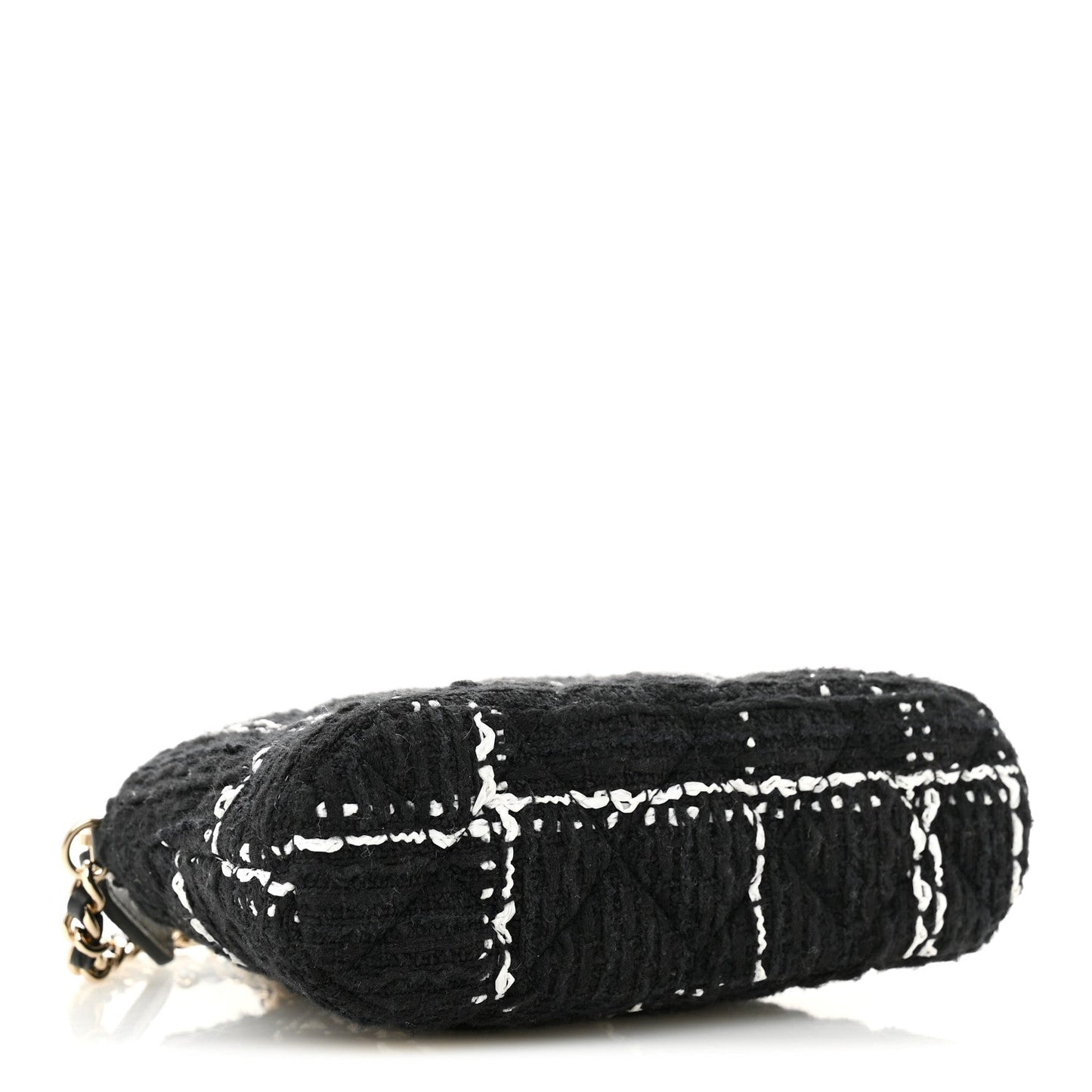 Tweed Quilted Mini Clutch With Chain  Black White