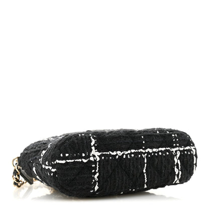 Tweed Quilted Mini Clutch With Chain  Black White