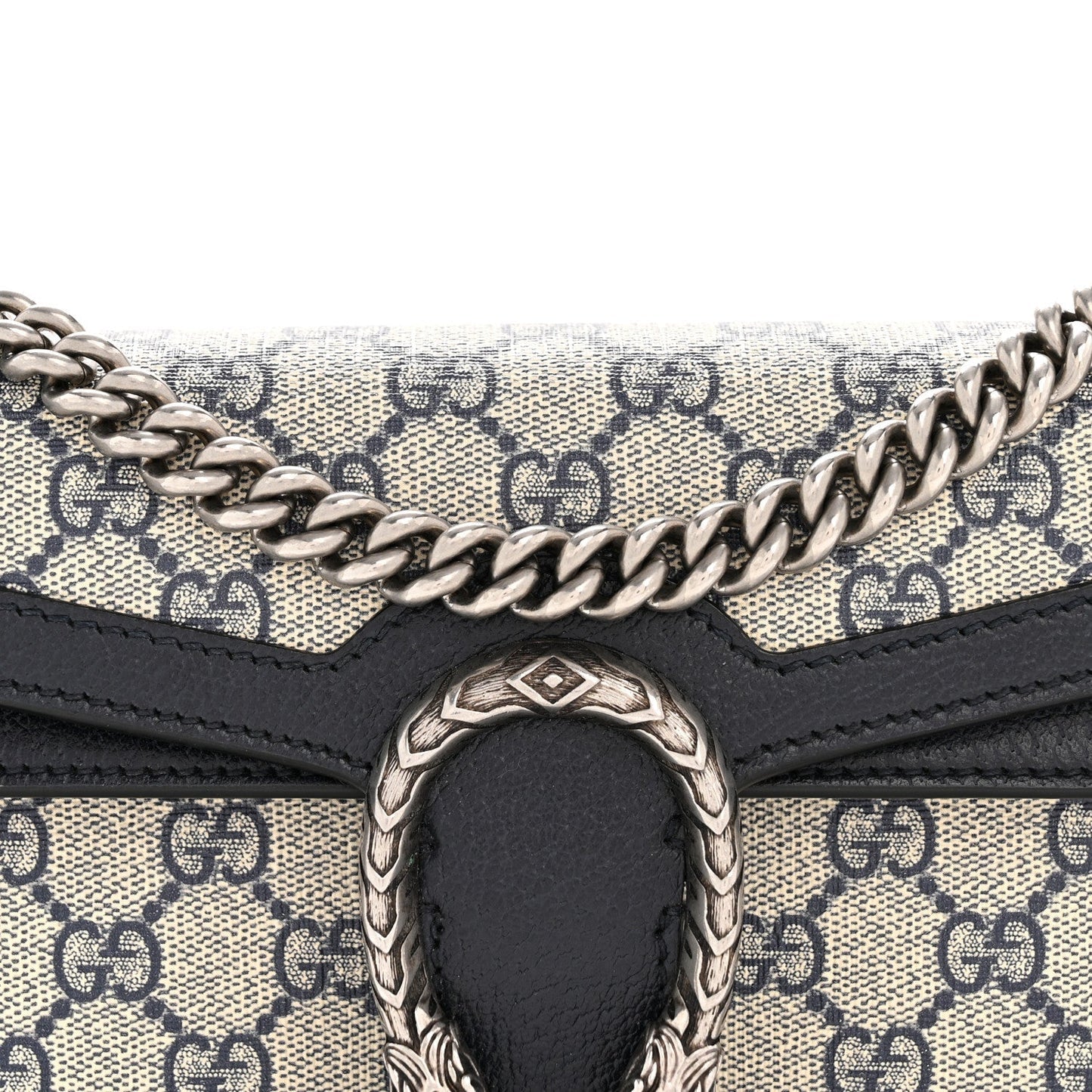 GG Supreme Monogram Textured Dollar Calfskin Small Rectangular Dionysus Shoulder Bag Beige Blue