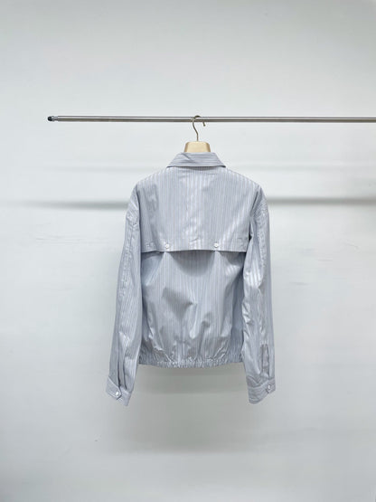 Miumiu 2026 Striped Blouson Jacket Blue-grey Cotton