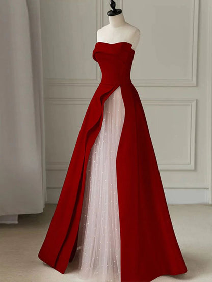 Black Strapless High-Slit Evening Gown        S7061