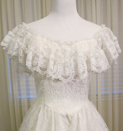 Vintage Off Shoulder Lace Wedding Dress Modest Princess Bridal Gown      S7094