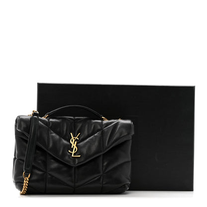 Lambskin Quilted Toy Loulou Puffer Monogram Chain Satchel Black
